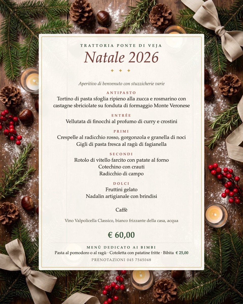 Il menù di Natale 2026 della Trattoria Ponte di Veja