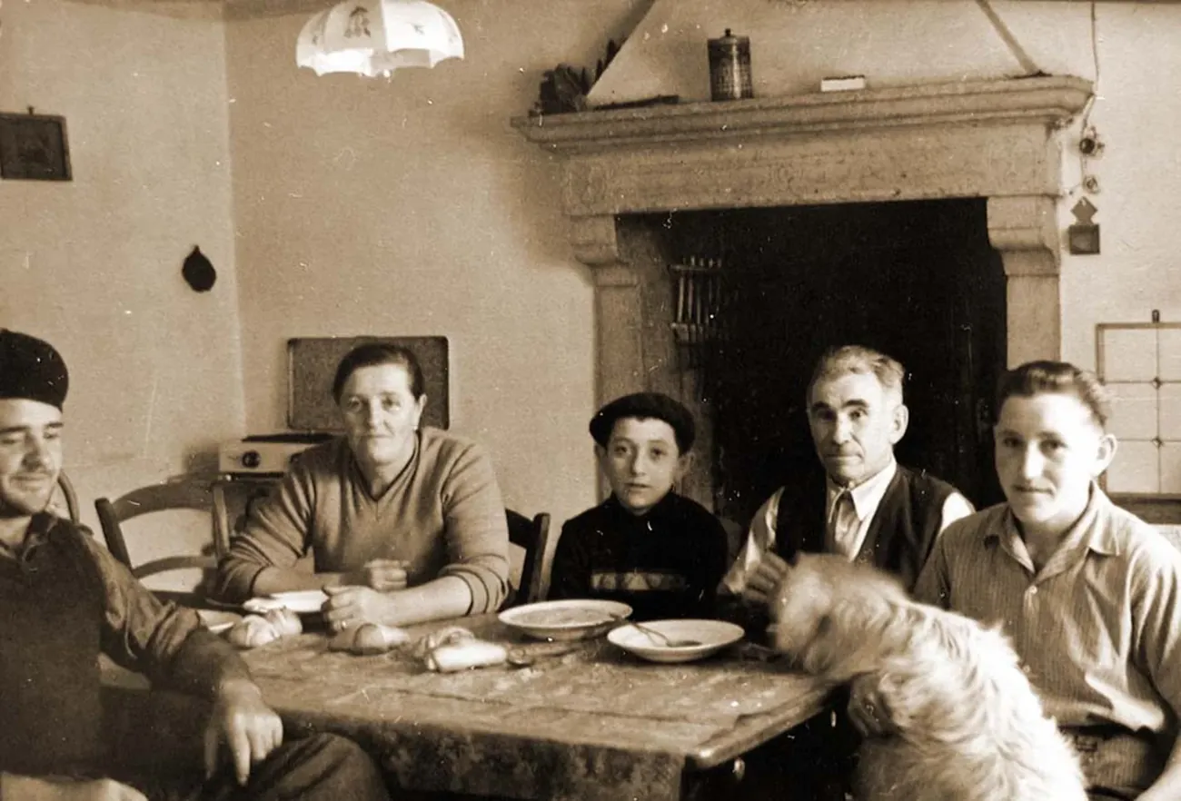 The Lavarini family gathered around the hearth
